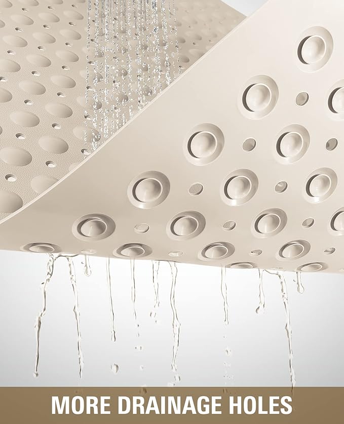 Yolife Extra Large Shower Mat, 34.3" L x 23.3" W TPE Anti Slip Stand Up Shower Mat with Drain Holes and Suction Cups, Large Size Mat More Suitable for Shower Stall, No Odor, Heavy Mat
