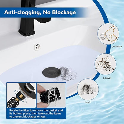Hibbent 3 Pack Upgraded 3 in 1 Bathroom Sink Drain Strainer, Universal Pop Up Stopper with Removable Stainless Steel Filter Basket Hair Catcher, Sink Plug for 1.1''~2.36'' Basin, Oil-Rubbed Bronze