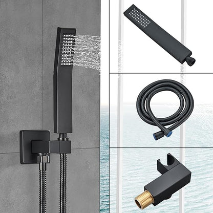 Shower Faucet Matte Black Shower System with 12 Inches Rain Shower Head and Handheld Spray Bathroom Luxury Rain Shower Faucet Set Complete Wall Mounted
