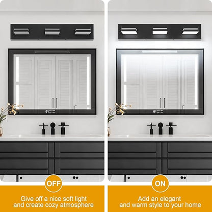 SineRise LED Modern Bathroom Vanity Light Fixtures, Modern Acrylic Bathroom Wall Lighting Fixtures Over Mirror (Cool White 6000K) (3-Light, 24-Inch), Matte Black- Non-dimmable