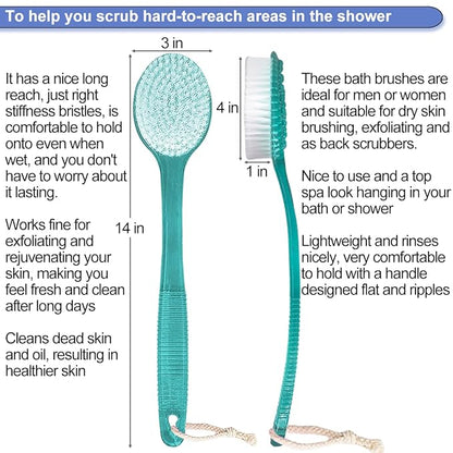 Back Brush for Shower, 14-inch Long Handle Medium Stiff Bristles Bath Scrubber for Men Women Body Exfoliating and Brushing - 2 Packs Blue