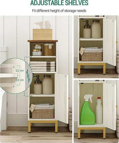 Bathroom Storage Cabinet, Corner Floor Cabinet with Shelves, Customized Door Opening Direction, Bathroom Organizer with Adjustable Shelf for Kitchen, Living, Toilet Paper Cabinet, White Brown