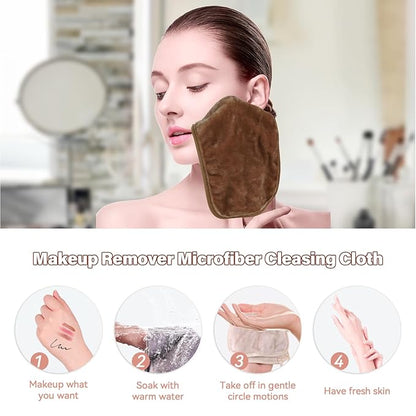 Nugilla Makeup Remover Cloths, 8 Packs Makeup Remover Towels Reusable Face Wash Cloth, Soft Makeup Removal Microfiber Face Cloth for Women(Brown)
