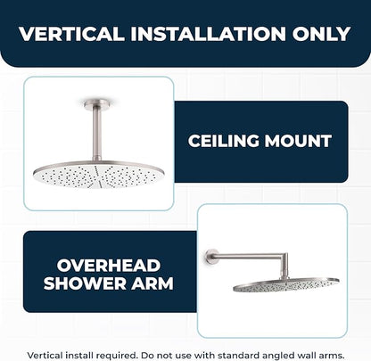 HammerHead Showers® Solid Metal 12 Inch Rainfall Shower Head, Large Rain Shower Head, 2.5 GPM High Flow Shower Head Optimized for Pressure, Wall-Mounted or Ceiling Rain Shower Head, Brushed Nickel