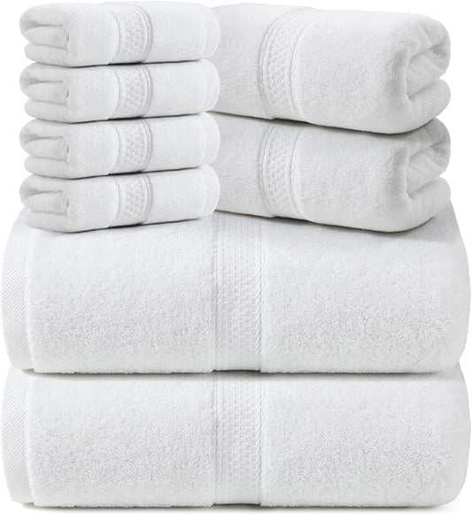 REDKISS Luxury Bath Towel Set of 8 Pieces - 100% Cotton, Super Absorbent, Quick-Dry | 2 XL Bath Sheets (35x70 in), 2 Hand Towels, 4 Washcloths | Hotel & Spa Quality-White