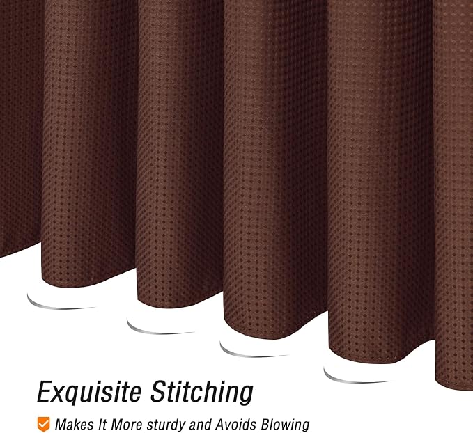 Gibelle Small Stall Shower Curtain 36 x 72, Narrow Half Waffle Weave Textured Fabric Shower Curtain for Bathroom, Water Repellent, Machine Washable, Brown