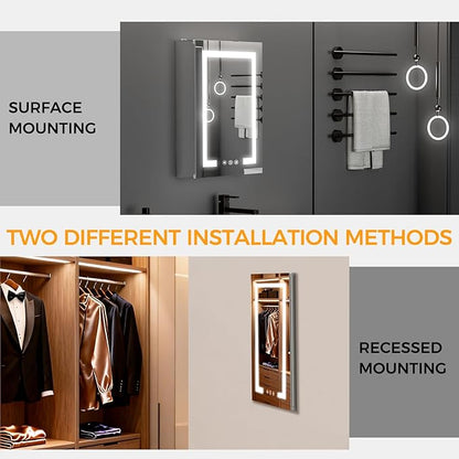 New LED Bathroom Mirror 16 * 24 Stepless Dimmable Wall Mirrors with Anti-Fog, Shatter-Proof, Memory, 3 Colors, Memory Function, Water Proof, Decor Vanity Mirror