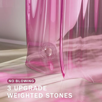 AmazerBath Pink Shower Curtain Liner for Christmas Bathroom, 100% EVA Soft Clear Heavy Duty Shower Curtain and Liner 2-in-1, 72x72 Luxury Plastic Weighted Shower Liner Bathroom
