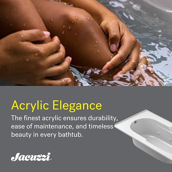 Jacuzzi SIGNATURE Acrylic Drop-In Bathtub, Jet Massage Tub, Slip Resistant, Right Drain Placement, 72" (L) x 36" (W), Rectangle, Oyster