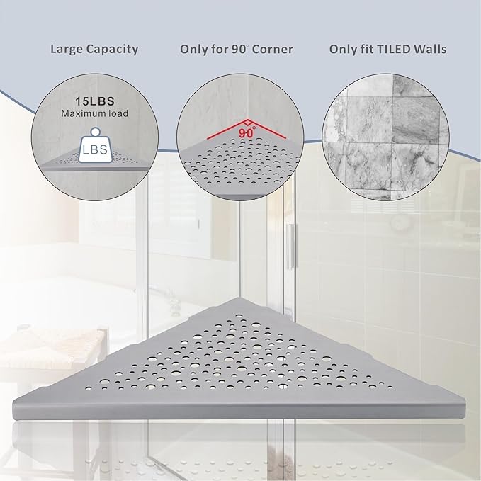 10" Brushed Nickel Corner Shower Shelf, No Drill 304 Stainless Steel Recessed Shower Shelves Grout in Corner Tile Bathroom Shelves for Tiled Wall,2 Pack