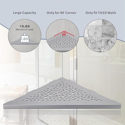 10" Brushed Nickel Corner Shower Shelf, No Drill 304 Stainless Steel Recessed Shower Shelves Grout in Corner Tile Bathroom Shelves for Tiled Wall,2 Pack