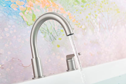 SITGES Brushed Nickel High-Arc Bathtub Faucet,Solid Brass,2-Handle Deck Mount Tub Faucet,3-Hole Roman Bath Tub Faucet Set with Valve