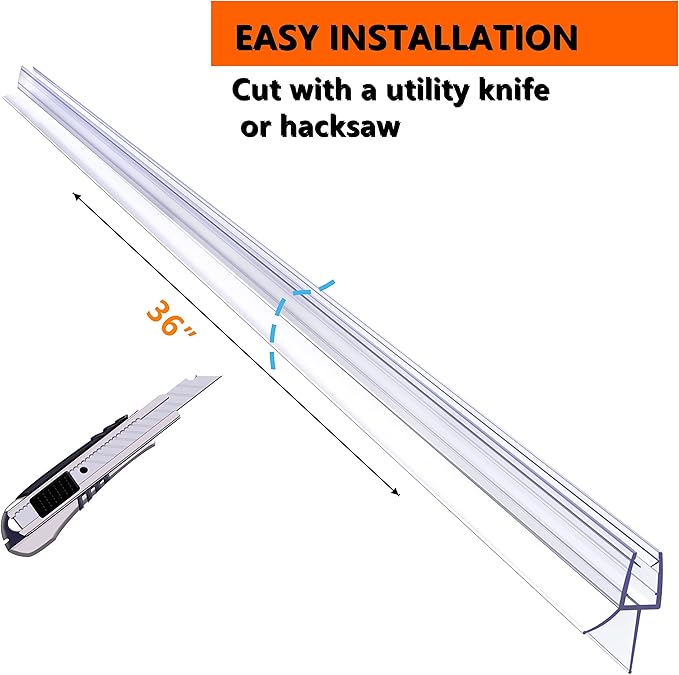 Frameless Shower Door Bottom Seal 2-Pack Think 1/4"(6mm) Long 36''(914mm) Shower Door Sweep to Create a Water Barrier Shower Door Seal Strip Design to Stop Leaks