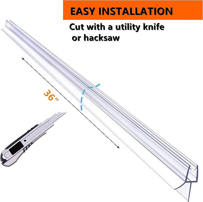 Shower Door Bottom Seal 2-Pack, 36"(914mm) Long PVC Strips with Drip Rail for 5/16"(8mm) Glass Door, Prevent Water from Spilling and Keeps The Room Clean