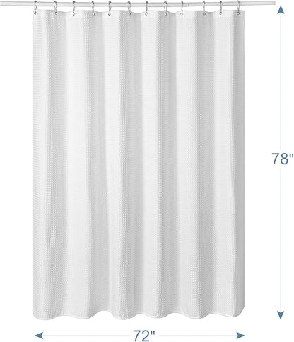 AmazerBath 78 Inch Shower Curtain Fabric, Waffle Shower Curtain 72x78 Inches, Long Shower Curtain White Heavy Duty Hotel Quality Bathroom Shower Curtains