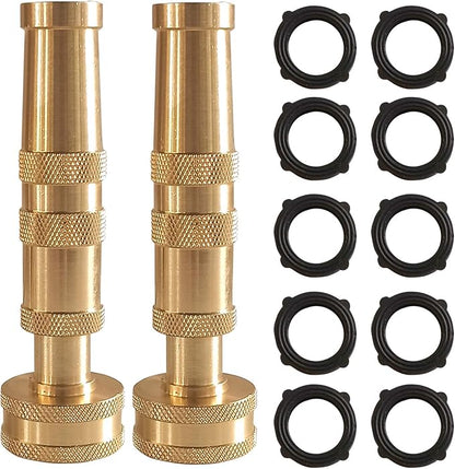 Hourleey Adjustable Twist Hose Nozzle, 4" Heavy-Duty Brass Hose Nozzle with 10 Garden Hose Rubber Washers, 2 Pack