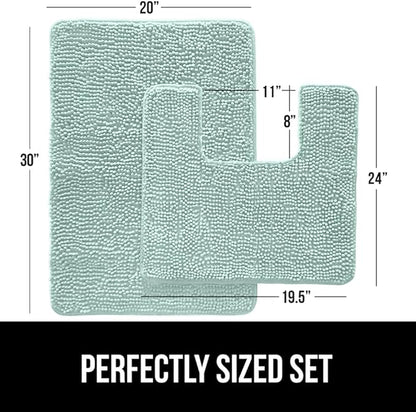GORILLA GRIP Bathroom Rug Sets, Soft Chenille 2 Piece Area Rugs Set, Toilet Base Mat and 30x20 Carpet, Absorbent Microfiber Washable Mats Dry Quickly, Home Décor and Bath Room Accessories, Seablue
