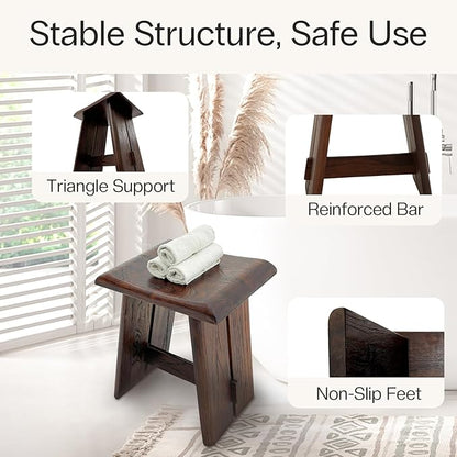 StrongTek Teak Shower Stool for Bathroom, Teak Bath Bench, 18" Height, Ergonomic Curved Seat, No Assembly Required, Compact & Stable Design, 350 lbs Capacity, Ideal for Shower, Spa & Home Use