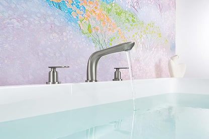 SITGES Classic Bathtub Faucet,2-Handle Brushed Nickel Tub Filler,3-Hole Widespread Roman Tub Faucet,High Flow Deck Mount Bath Tub Faucet with Valve Included