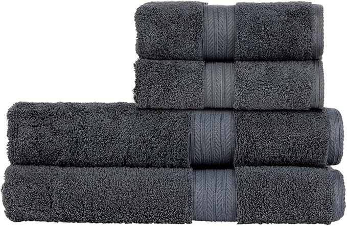 Christy Renaissance 4 Piece Gray Towel Set | 100% Egyptian Cotton | Luxury Bathroom Towels | Soft and Super Absorbent | 675 GSM | 2 Bath Sheet 2 Hand | Ash Gray