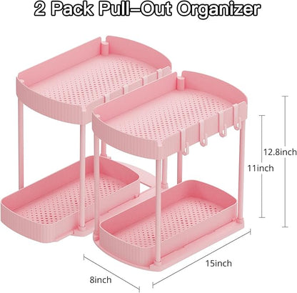 2 Pack Multi-Purpose Pull-Out Storage Organizers, Under Sink & Cabinet Organizers, 12.8 Inch Pink