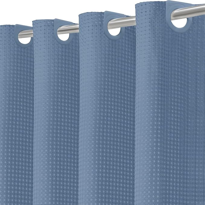 Inhousolu No Hook Waffle Weave Shower Curtain with Removable Snap in Fabric Liner Set for Bathroom, 230GSM Heavy Duty Weighted Hem, Water Repellent Washable Bath Curtains, 72 x 84 Inch, Moonlight Blue