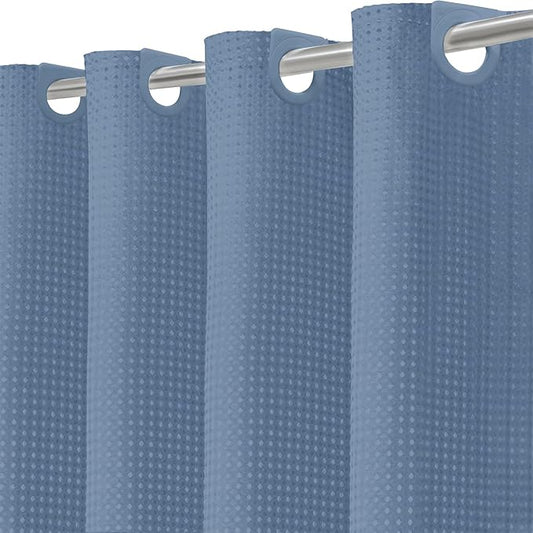 Inhousolu No Hook Waffle Weave Shower Curtain with Removable Snap in Fabric Liner Set for Bathroom, 230GSM Heavy Duty Weighted Hem, Water Repellent Washable Bath Curtains, 72 x 84 Inch, Moonlight Blue