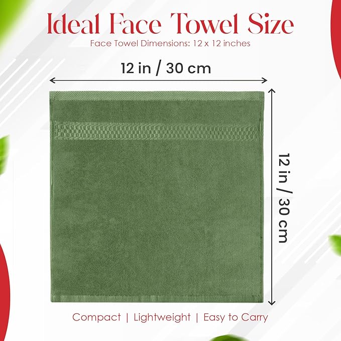RIVERSIDE 12 Pack Premium 100% Cotton Face Washcloths, 550 GSM, 12 x 12 Inches, Soft, Absorbent Towels for Body & Shower, Bathroom Wash Clothes, Durable Face Towels Set for Spa, Gym, Sage Green