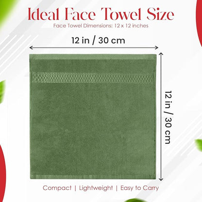 RIVERSIDE 12 Pack Premium 100% Cotton Face Washcloths, 550 GSM, 12 x 12 Inches, Soft, Absorbent Towels for Body & Shower, Bathroom Wash Clothes, Durable Face Towels Set for Spa, Gym, Sage Green