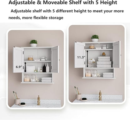 Bathroom Wall Cabinet, Bathroom Cabinet Wall Mount with 2 Doors and Open Shelf, Over The Toilet Wall Storage Cabinet, Bathroom Medicine Cabinet