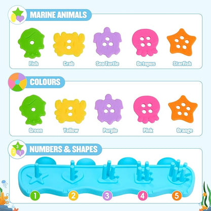 Bath Toys for Kids Ages 1-3 Mold Free Bath Toys Color and Shape Sorting & Stacking Toys with 21 Soft Rubber Floating Pieces for Babies 18+ Months, Early Learning Educational Bathtub Toddler Toys