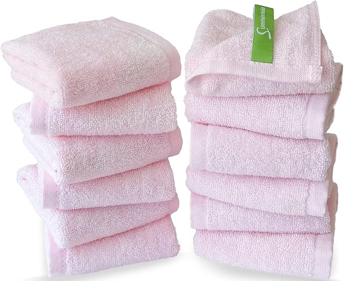 12 Pack Washcloths 13" x 13" - Soft Wash Cloths for Your Face Towel, Wash Cloths for Your Body (Pink)