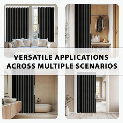 Accordion Door Curtain Set - 100% Blackout, with Curtain Rod Included, for Bedroom Privacy Protection (Black-53 W x 78" L+Rod)