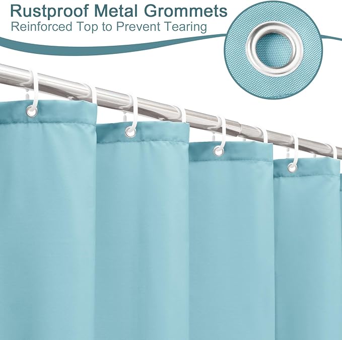 AooHome Extra Long Shower Liner, Fabric Bathroom Curtain with Hooks for Hotel, Weigthed Hem, Waterproof, 72 x 84 Inch, Blue