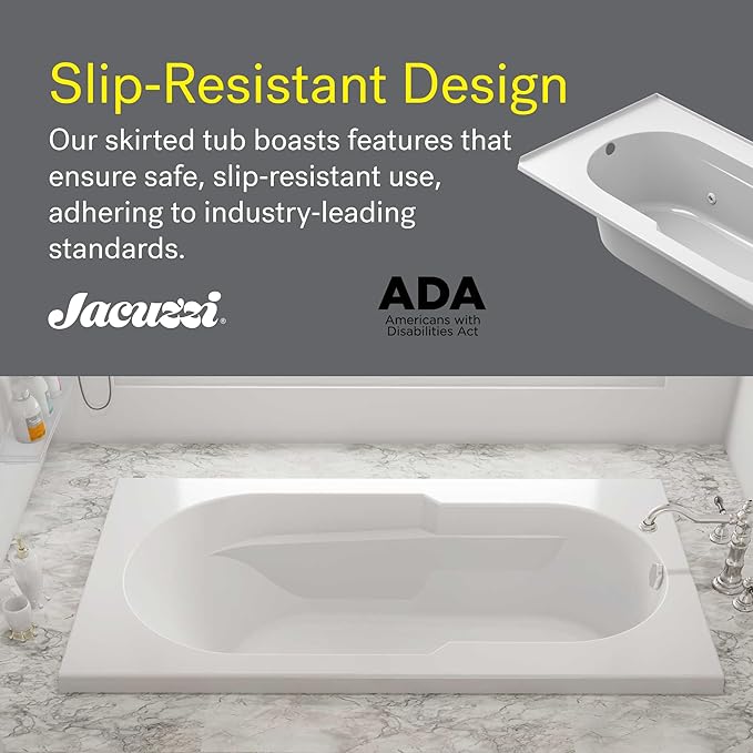 Jacuzzi SIGNATURE Acrylic Drop-In Bathtub, Jet Massage Tub, Slip Resistant, Left Drain Placement, 60" (L) x 36" (W), Rectangle, Oyster