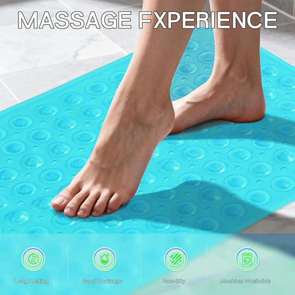 Anti-Slip Bathtub Shower mat, 27.5×14.5（Approximately 70×37cm） inch Soft Oversized Machine Washable Non-Slip Bathtub mat with Drainage Holes, Bathroom Floor Suction Cup.（1-Clear Green）