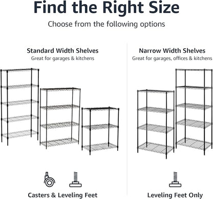 Amazon Basics 4-Shelf Steel Wire Storage Rack, Adjustable, Sturdy, Easy Assembly, 13.4 D x 23.2 W x 48 H in, Black
