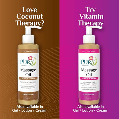 Coconut Therapy Massage Oil, Coconut Massage, Physical Therapy Coconut Oil, Professional Deep Tissue Therapy, Pura Wellness Massage Oil, Unscented Oil for Physical Therapy and Recovery, 8oz