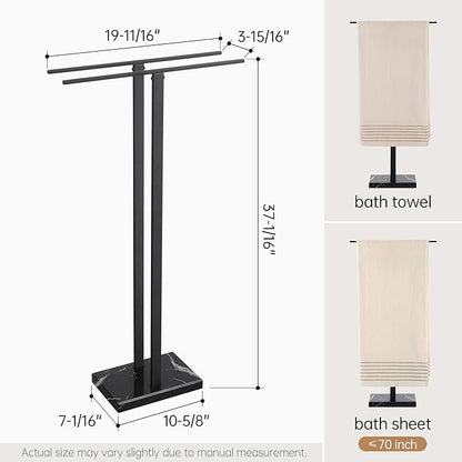 KES Black Towel Racks for Bathroom Freestanding, 37" Equal-Height Standing Towel Rack with Heavy Marble Base, Fits Large Bath Towel, 18/8 Stainless Steel, BTH229-BBK