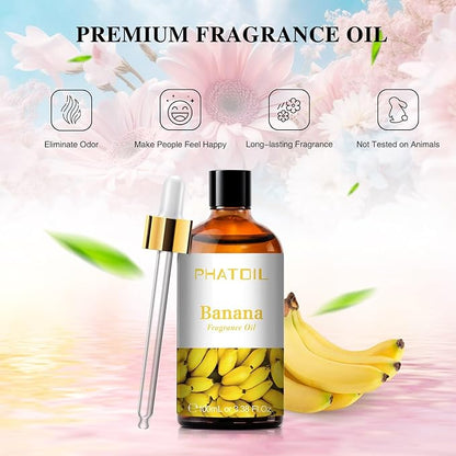 PHATOIL 3.38FL.OZ Banana Fragrance Oils for Aromatherapy, Essential Oils for Diffusers for Home, Perfect for Diffuser, Yoga, Skin Care, DIY Candle and Soap Making - 100ml
