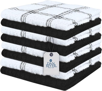 DAN RIVER Premium Dish Cloth 100% Cotton 12 X 12 Inches |Pack of 8|-Ultra Soft Tea Towels-Highly Absorbent Kitchen Rags-Terry Dishcloth for Kitchen and Household Cleaning |Black|