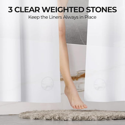 AmazerBath Shower Curtain Liner 2 Pack, 72 x 84 Inches PEVA Plastic Shower Liner with 3 Weighted Stones and 12 Rustproof Metal Grommet, Lightweight Waterproof Shower Curtain - White