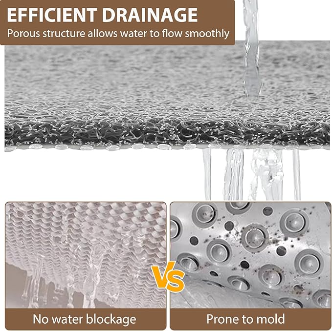 Shower Mat Non Slip: 59 x 35.4 Inch Extra Large Shower Mats for Inside Shower with Drain Hole - Soft PVC Loofah Anti Slip Shower Stall Mat for Walk-in Shower and Bathroom, Quick Drying