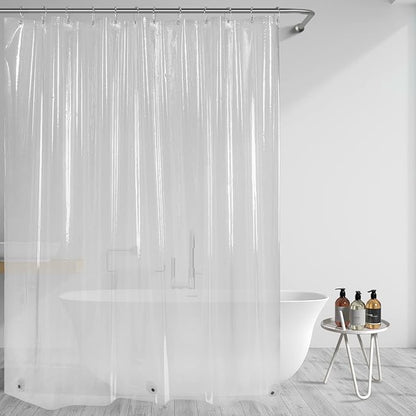 AmazerBath Clear Shower Curtain, 72x72 Plastic Shower Curtain, PEVA Waterproof Shower Curtain, Medium Weight Shower Curtains for Bathroom with 3 Weighted Magnets and 12 Rustproof Grommet Holes