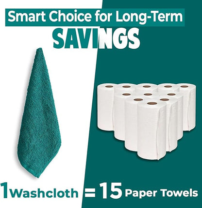 DAN RIVER 12 Pack Wash Cloths for Showering [12x12] - 100% Cotton Washcloths Premium Quality Flannel Face Cloths for Bathroom, Highly Absorbent and Soft Feel Wash Clothes, Teal