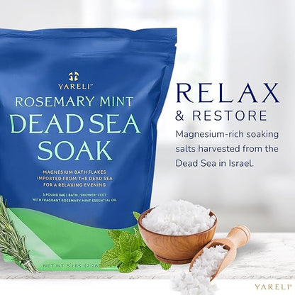 Yareli Magnesium Flakes, 5lb Rosemary Peppermint, Dead Sea Bath and Foot Soak, Alternative to Epsom Salt with Over 250,000mg of Magnesium Chloride Per Bag