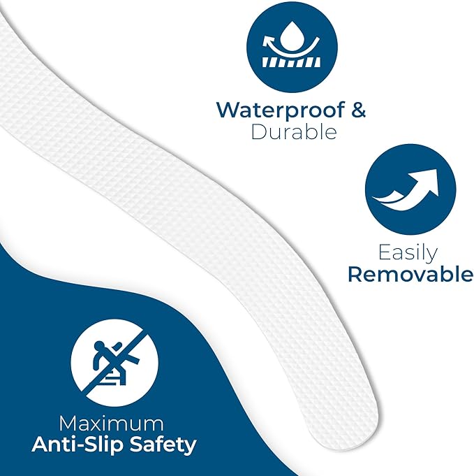 Anti-Slip Shower Stickers - Help Reduce Slipping in Bathtub & Shower, White Non-Slip Bath Strips, Strong Adhesive Bathtub Appliques Suitable for Homes with Kids, Adults & Seniors - 24 Pcs - Homergy