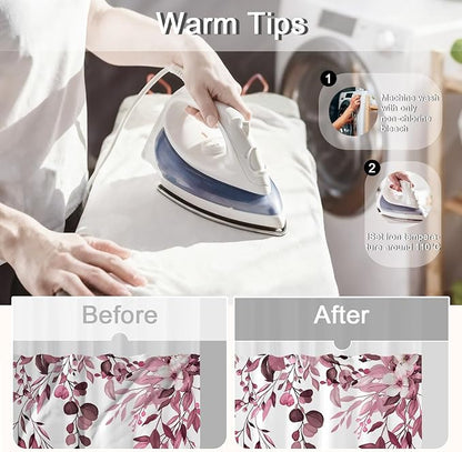 No Hook Shower Curtain and Liner Set, Dark Red Eucalyptus Floral Shower Curtains for Bathroom, Bath Curtain Sets with Snap in Liner, Waterproof with See Through Top Window, 71x84 Inches