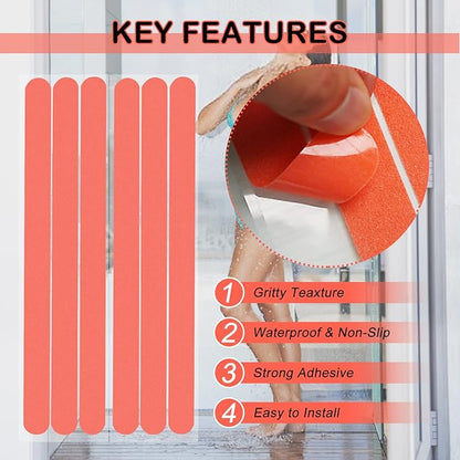 S&X Non Slip Bath Stickers,Gritty Textured Slip-Resistant Treads,0.75-Inch by 11-Inch,12 Strips Per Pack (Rosy)