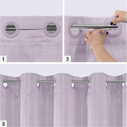 MitoVilla Purple Long Shower Curtain Liner Set 72 x 80, No Hooks Needed 80 inch Long Heavyweight Waffle Fabric Shower Curtain Set with Snap-in Liner for Hotel Grade Spa-Like Bathroom Decor, Lavender